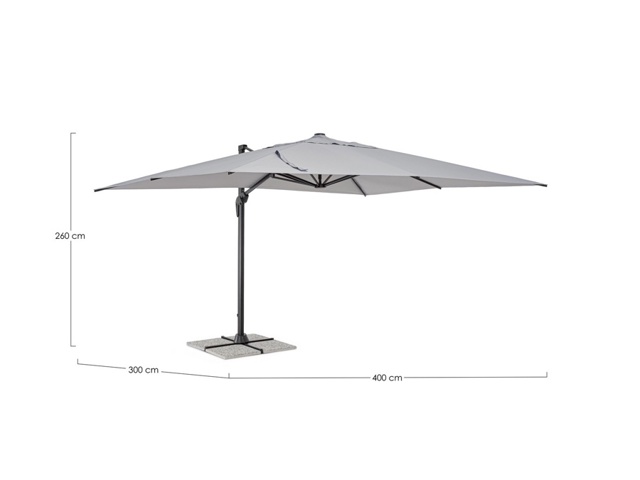 Ombrellone vega palo laterale, telo grigio, 3x4 m