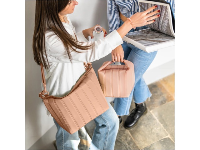 On the go, borsa termica grande con contenitore handy bio - rosa fiori di pesco