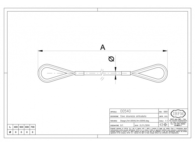 Sicurezza anticaduta, acciao zincato,400mm, 540