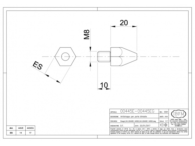 Antistrappo per porte blindate esagonale, 445/eg