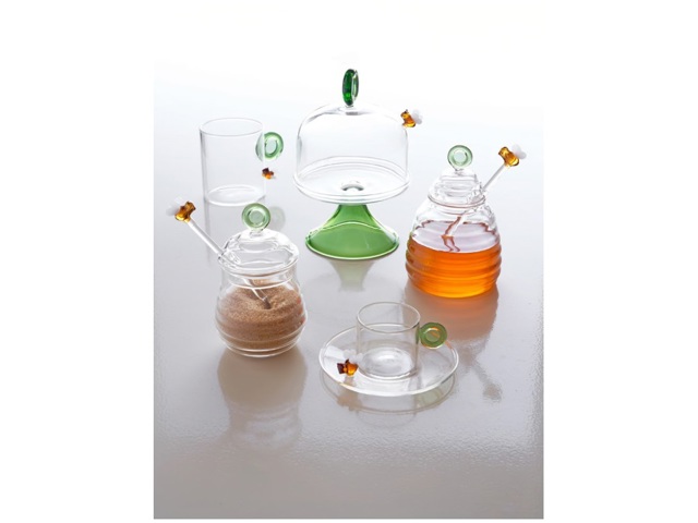 Colazione Chic Vasetto Miele Con Servimiele Aperegina - Porcellana Bianca, 12x8cm Lavastoviglie Microonde