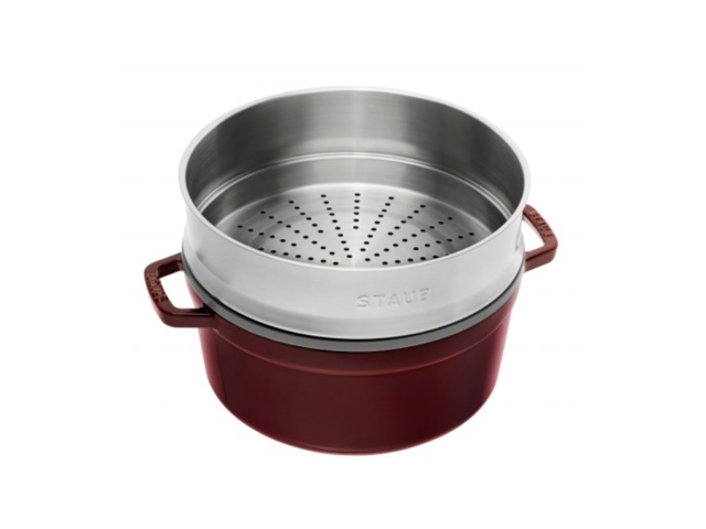 Cocotte con cestello a vapore rosso granata, ø 26 cm