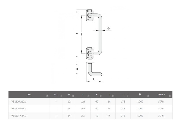 Maniglia flangiata 4 curve a fissare, vb1226.b14.v