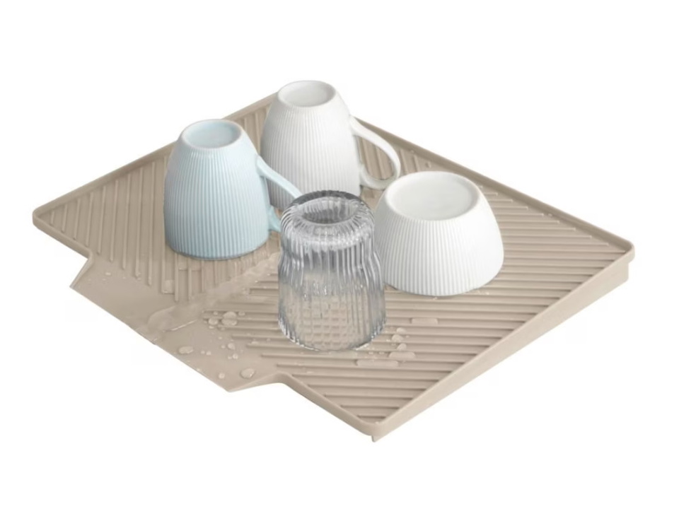 Tappetino per macchina da caffè, 61 cm x 40,5 cm, liscio, scolapiatti con 40 cm x 19 cm, in silicone separabile, per bancone, cucina e lavello (nero